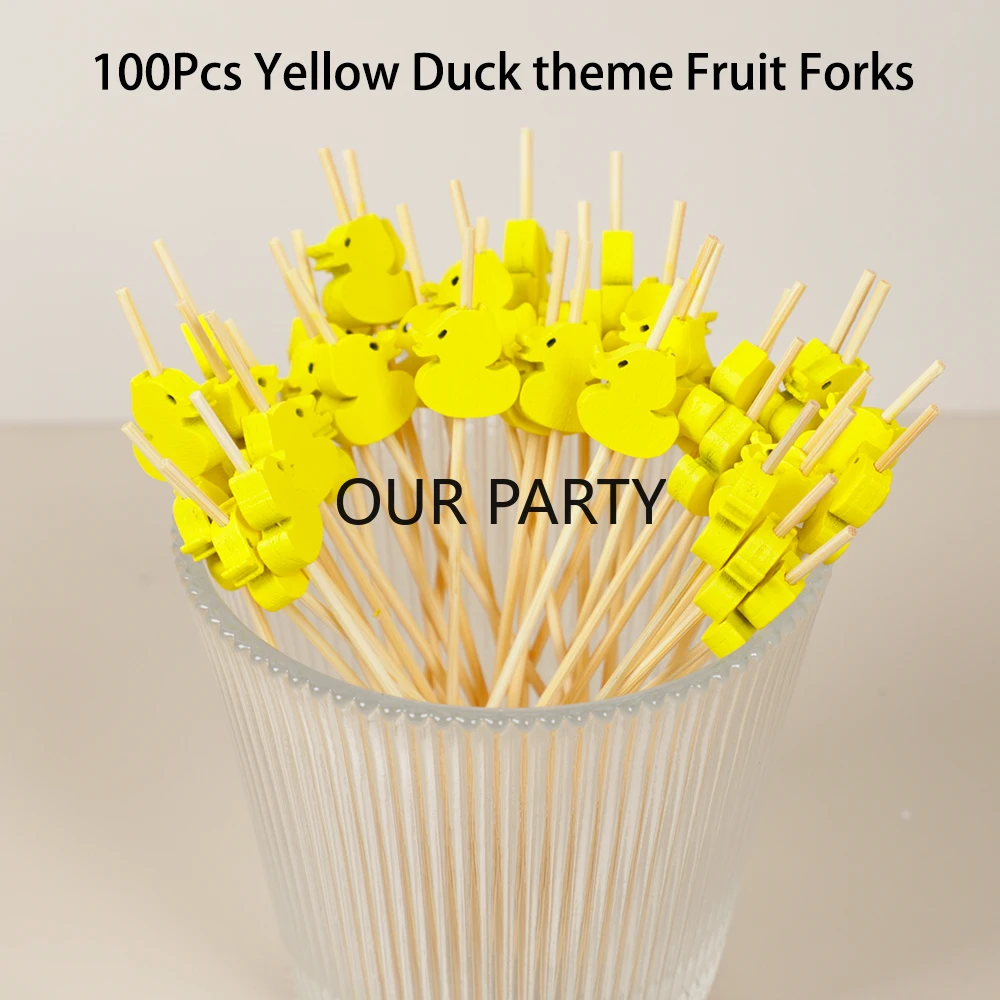 Baby Food Dessert - 100Pcs Cartoon Summer Yellow Duck Disposable