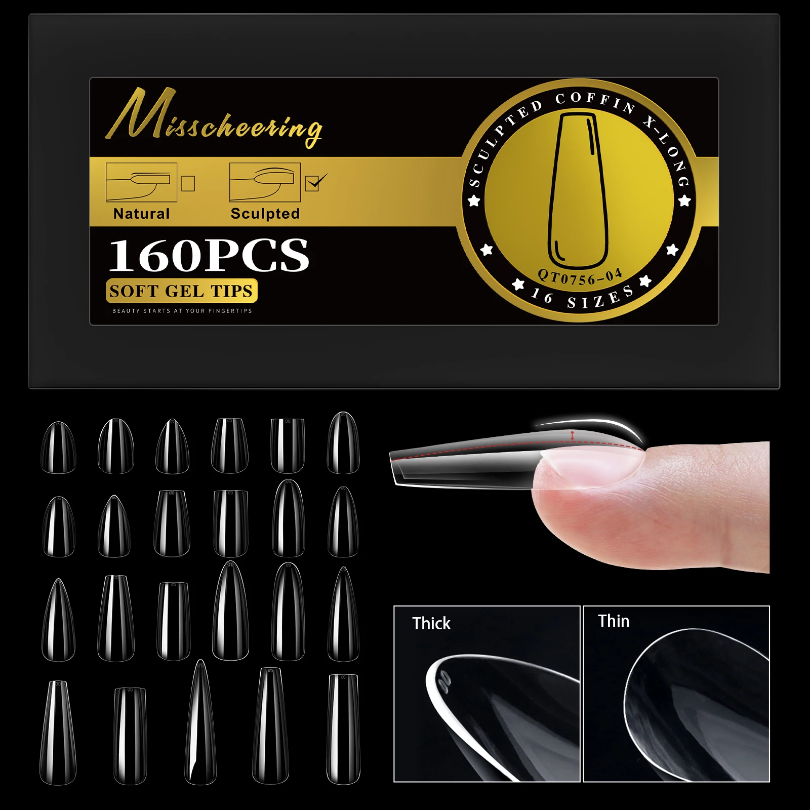 S-2XL puntas de uñas postizas brillantes, Gel suave esculpido, ataúd de almendra, Stiletto, cubierta completa, prensa en uñas, suministro de extensión Artificial DIY