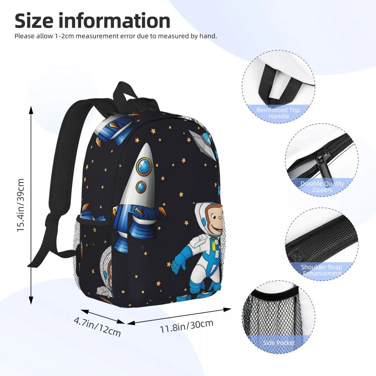 George The Curious Monkey Astronaut Backpacks Teenager Bookbag Fashion Students School Bags Laptop Rucksack Shoulder Bag