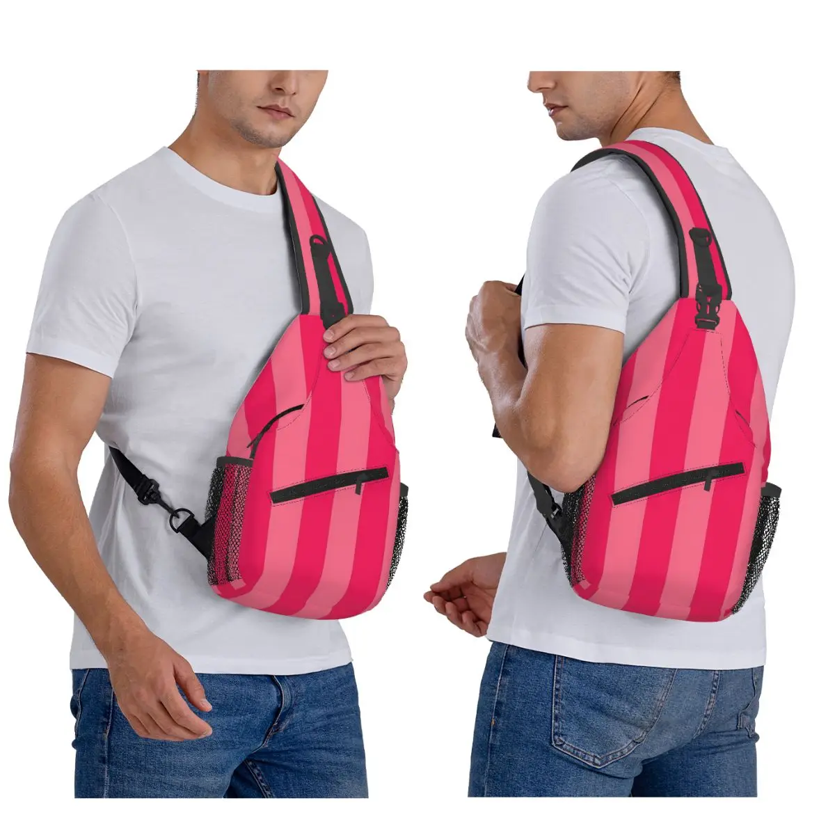 Bold Vivid Vetical Stripped Pattern Chest Bag Men Sling Crossbody Backpack Chest Bag Traveling Hiking Daypack Shoulder Bag