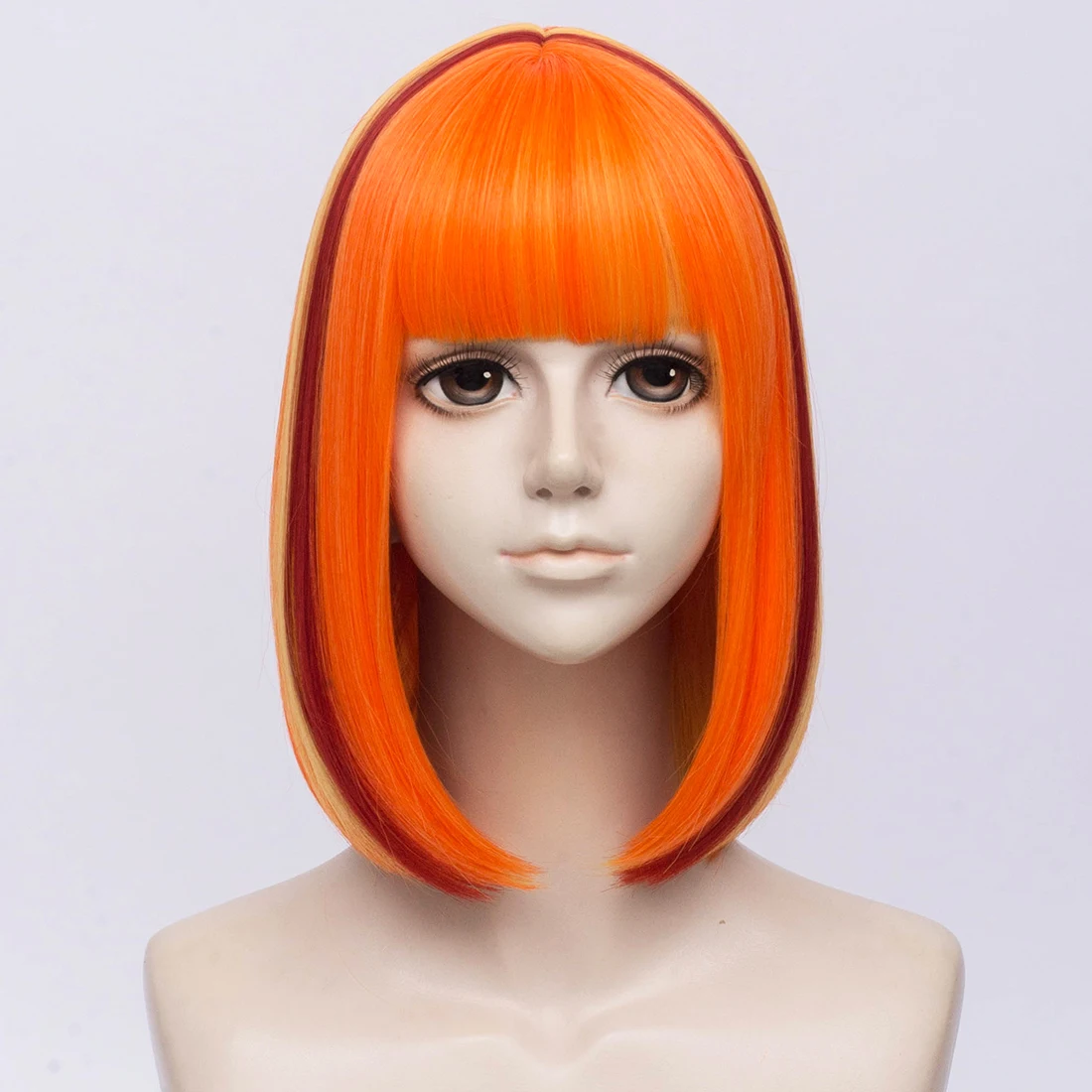 GAKA – perruque de Cosplay synthétique courte ondulée Orange ombrée avec frange pour femmes, en Fiber résistante à la chaleur pour fête d'halloween
