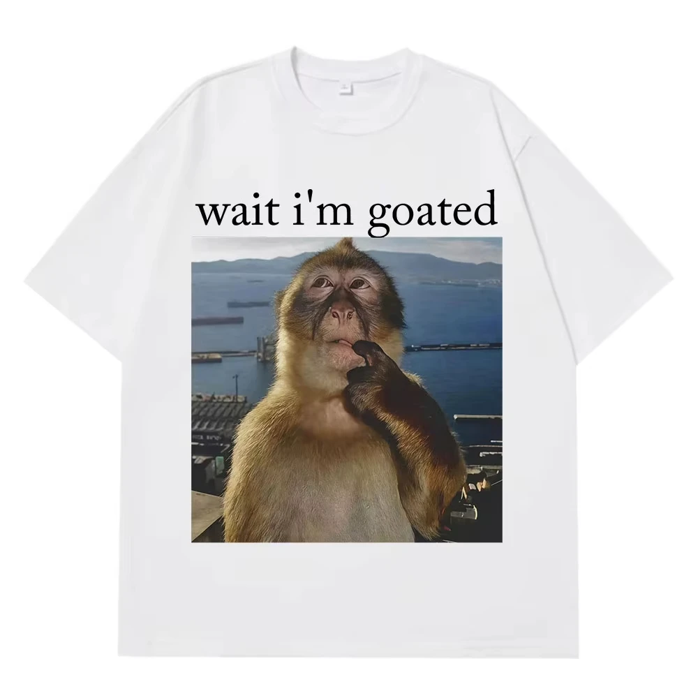 انتظر أنا الماعز مضحك التفكير القرد ميمي تي شيرت الصيف القطن الرجال النساء تي شيرت على طراز هاراجوك قصيرة الأكمام المتضخم تي شيرت رجالي #4