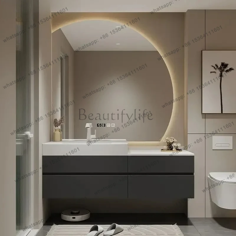 

LXIntegrated basin seamless ceramic basin bathroom cabinet combination minimalist face wash high and lowSSS