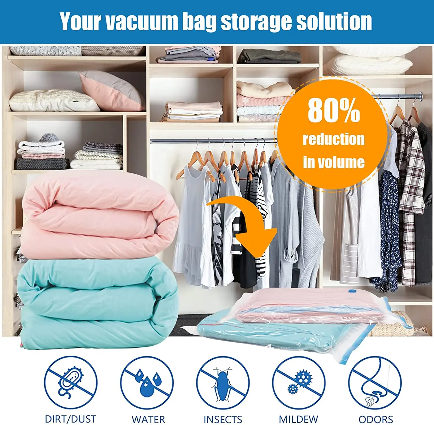 Vacuum Storage Bags 1/5/10pcs Vacuum Bag for Clothes with Pump Vacuum Sealed Bags Compression for Comforters,Blankets,Bedding