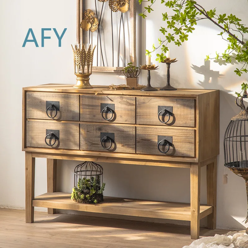 Rustic American Country Sideboard Cabinet for Living Room Bedroom Entryway Wall Mounted Low Storage Chest of Drawers Vintage