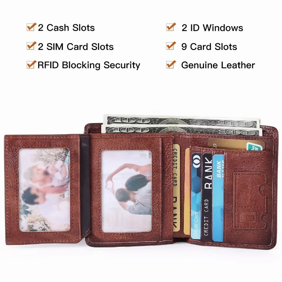 Vintage genuine leather Wallet RFID anti-theft Short Business Men\'s Wallet Multifunctional Wallet Credit card holder bag Purse