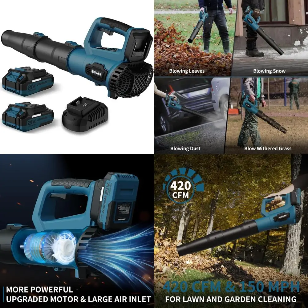 

21V Electric Leaf Blower with 2x 2.0Ah Batteries, 1 Hour Runtime, Ideal for Patio, Lawn, and Leaf Cleaning