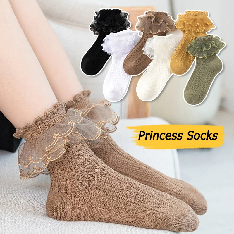 1 Pair Lolita Lace Socks Japanese Maiden Woman Lace Short Socks Summer Sweet Ruffle Cotton Princess Socks High Quality