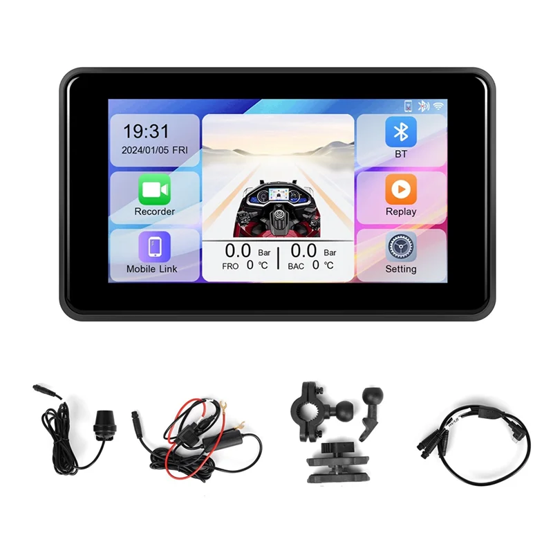 A96E-5 Inch Portable Motorcycle DVR Dash Cam Carplay Android Auto IP68 Waterproof Front Rear Camera Bluetooth