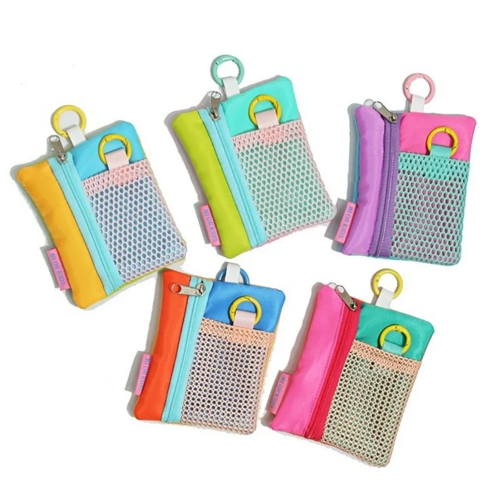 New Contrasting Mesh Cosmetic Bag Zipper Portable Storage Pouch Lightweight Card Bag for Commute Travel Use