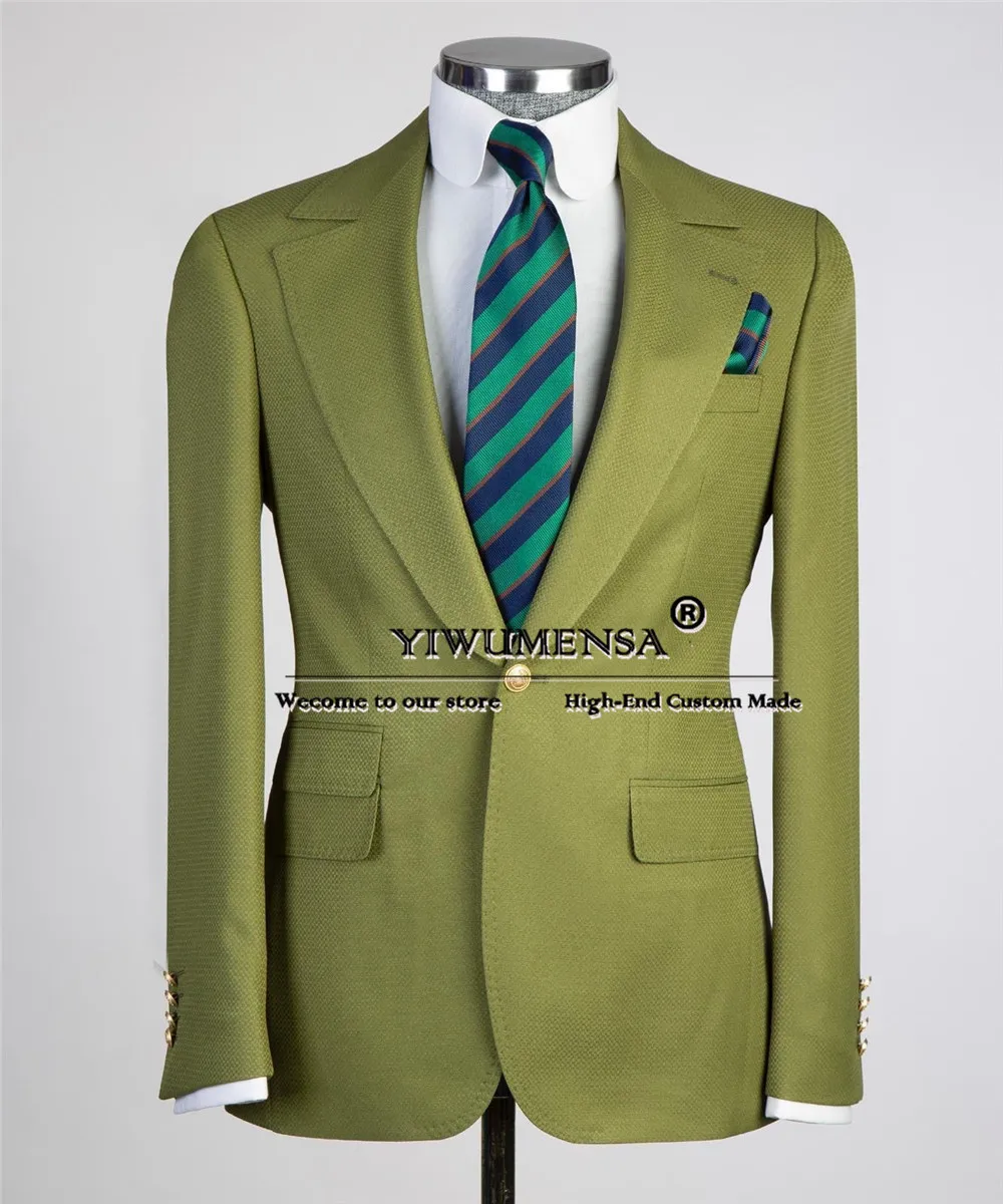 Arm Green Suits Men For Wedding Tailored Formal Business Banquet Prom Blazer Classic Groom Tuxedos Man Dinner Dress Ropa Hombre