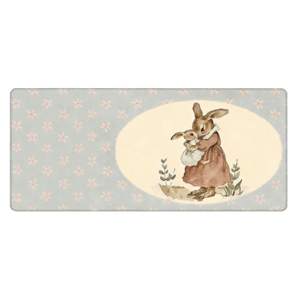 

Винтажный большой коврик для стола с изображением мамы и малыша-кроликов, расширенный игровой коврик для мыши с цветочным узором и кроликами, нескользящий коврик для стола для домашнего офиса и декора