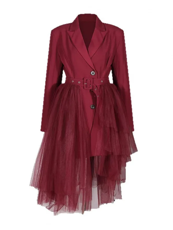 Elegant Mid-Length Tailored Jacket And Mesh  Skirt Set Women's Fashion Spring Design Sensation Slim Fit Long Sleeve Suit view 5