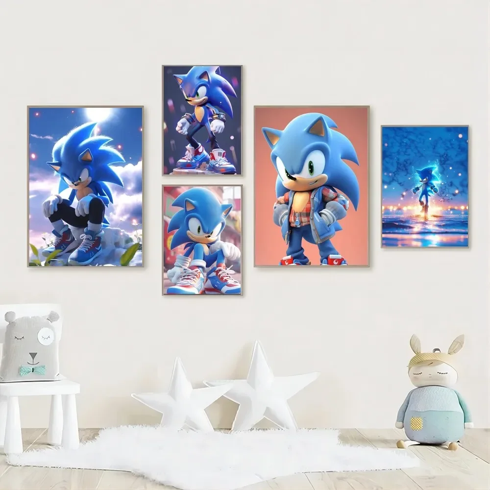 Pegatinas de póster de The Hedgehog Sonics, murales de pared artísticos, decoración de sala de juegos, regalos, pintura Kawaii HD, coches de gato, 1