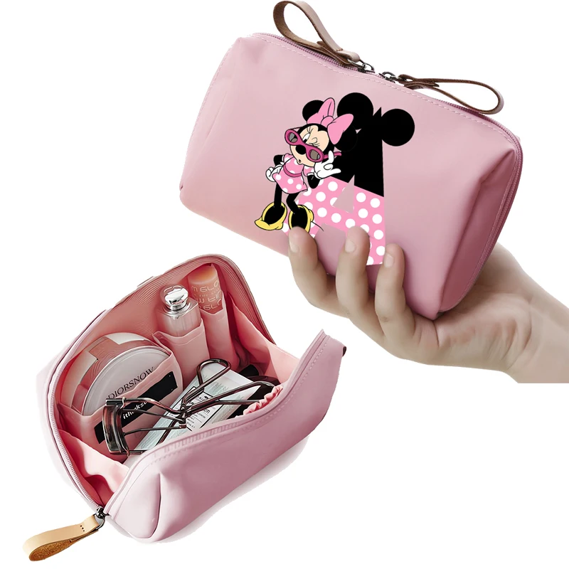 Minnie Mickey Mouse Disney Cosmetic Bag for Women Cartoon Storage Pouch Travel Portable Toiletry Bags Outdoor Makeup HandBag