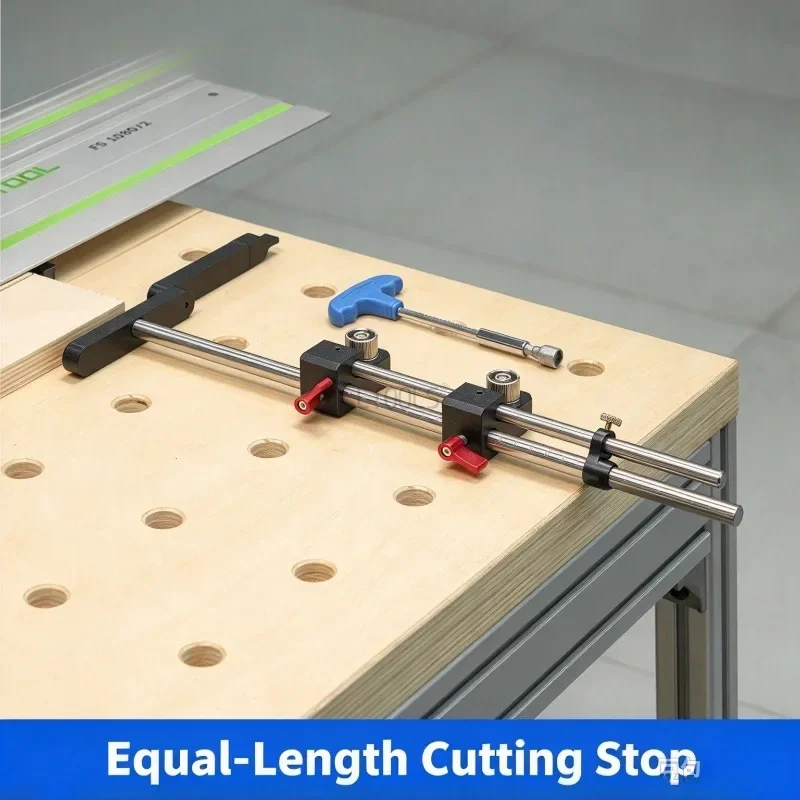 Track Saw Crosscut Length Limiter Adjustable Repeat Stop for MFT Workbench Woodworking Repeat Cutting Positioning Stop Block