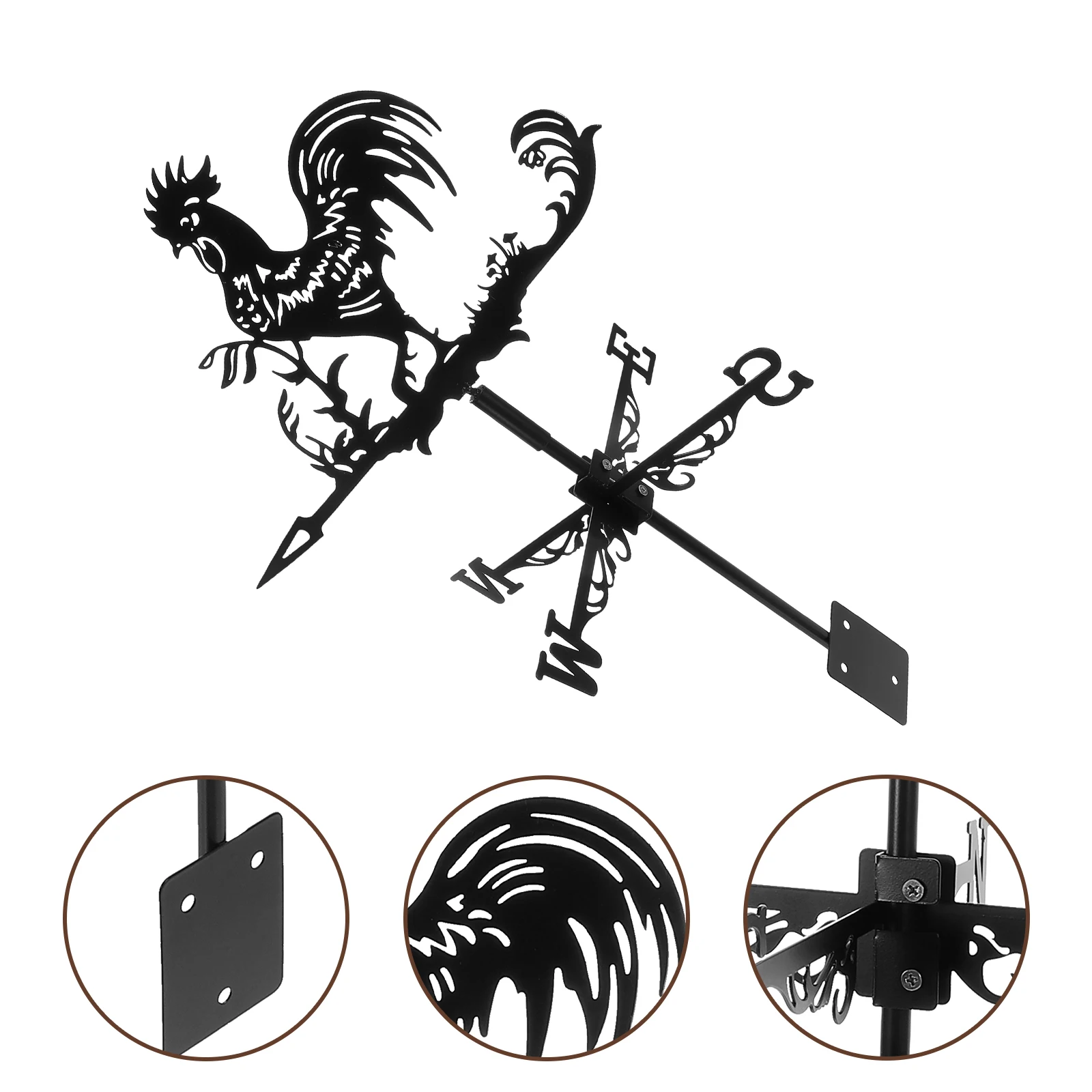 

Wrought Iron Rooster Weather Vane Black Garden Lawn Pavilion Metal Wind Direction Indicator Roof Mount Yard Decor