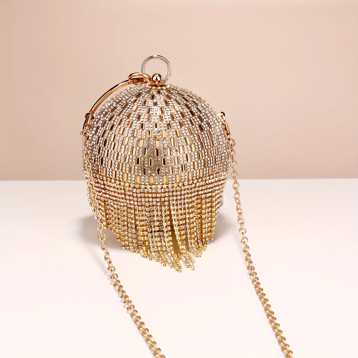 

Tassel Round Ball Evening Bag, Elegant Luxury Circular Clutch Purse, Women's Dress Handbag For Wedding Party Prom Ban