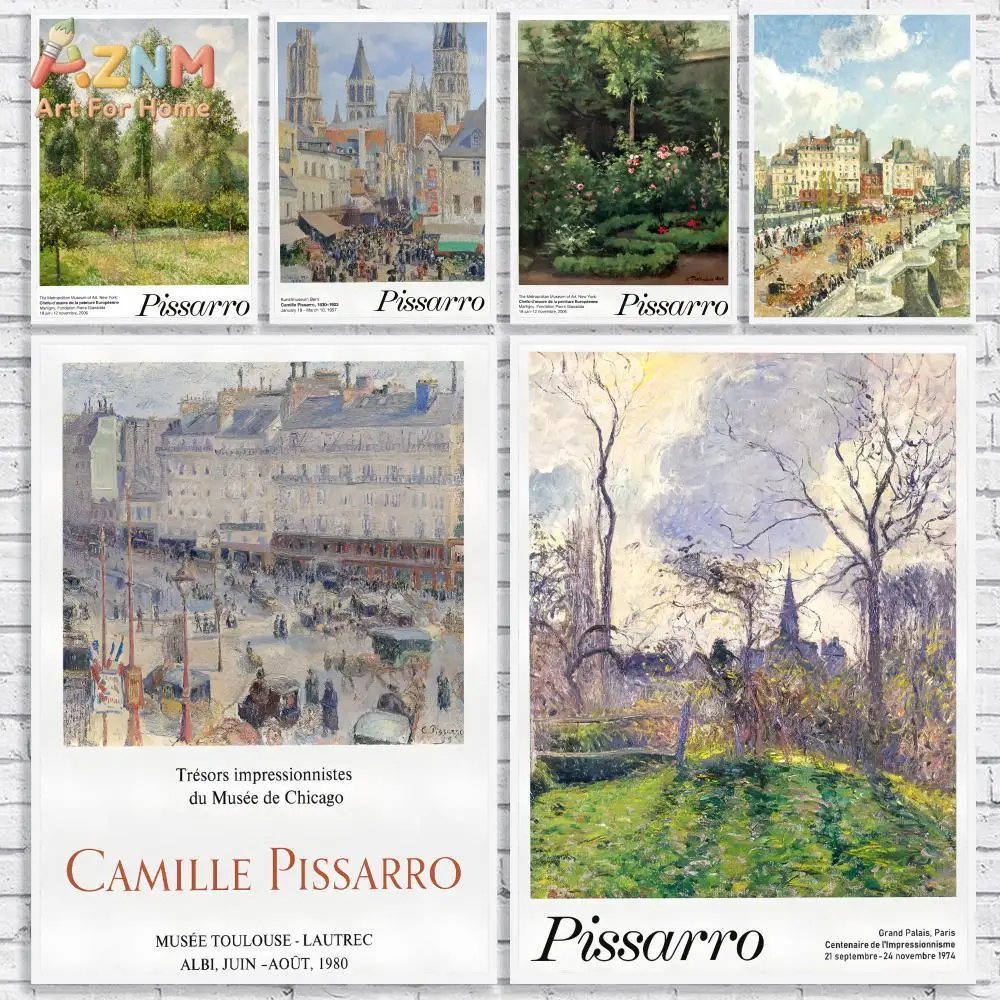 AZNM Camille Pissarro Impressionist Canvas Wall Art Vintage Paris City Landscape Oil Painting Museum Exhibition Home Decor Poste