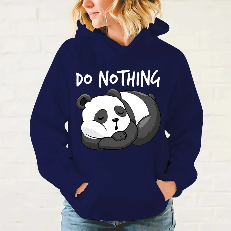 Fashion Unisex Hoodies Cute Panda Do Nothing Printed Hooded Seatshirts Streetwear Casual Pullover Tops