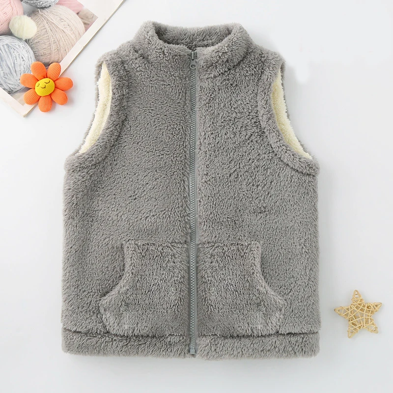 New Plush Children\'s Vests Autumn Winter Solid Color Keep Warm Girls Waistcoat Sleeveless Boys Jacket 3-12 Years Kids Clothes