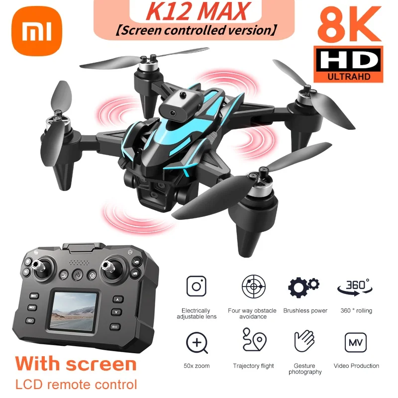 Xiaomi Upgrade K12 Max Mini Drone Scherm 8K Hd Drie Camera Obstakel Vermijden Brushless Aerial Uav Fpv Rc Quadcopter Boy Speelgoed