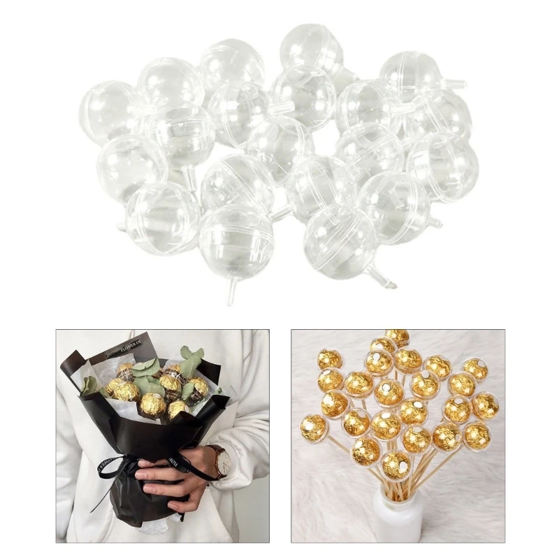 20Pcs Clear Chocolate Ball Holder Plastic Candy Bouquet Box Flower Packaging Support Rack Round Candy Wrappers Dropshipping