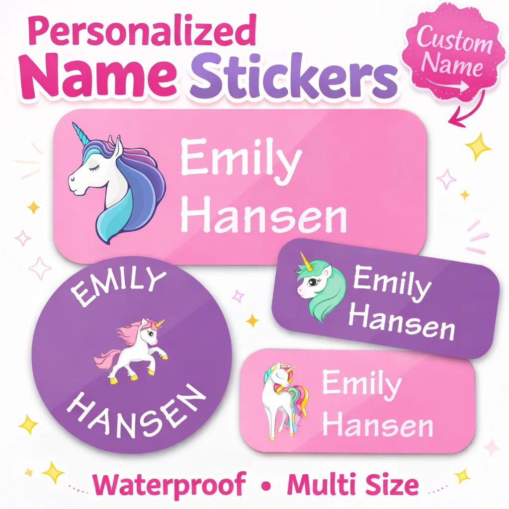 TREES 140PCS Custom Waterproof Name tags Stickers ,cartoon style, nakrjki na ubrania imie，autocollants personnalisés prenom,