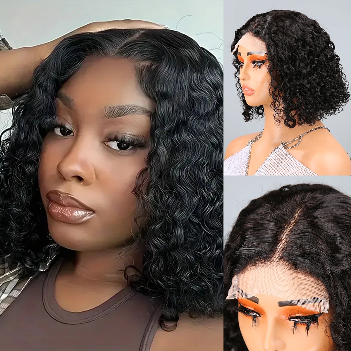 

Loose Deep Wave 13x4 Lace Frontal Human Hair Wigs 250% Transparent Water Curly Short Bob Wig Remy Wigs For Women Brazilian