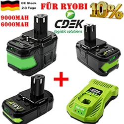 6,0Ah 9,0Ah Für P108 18V Ryobi Akku One+ Plus Lithium Batterie RB18L50 Battery and NiCad Battery Charger