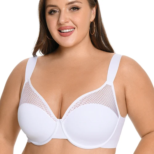 Nuevo sujetadores de encaje reductores, sujetador sin relleno con aros para mujer, sujetador de malla fina de talla grande, copas para el pecho, sujetador Sexy para uso diario