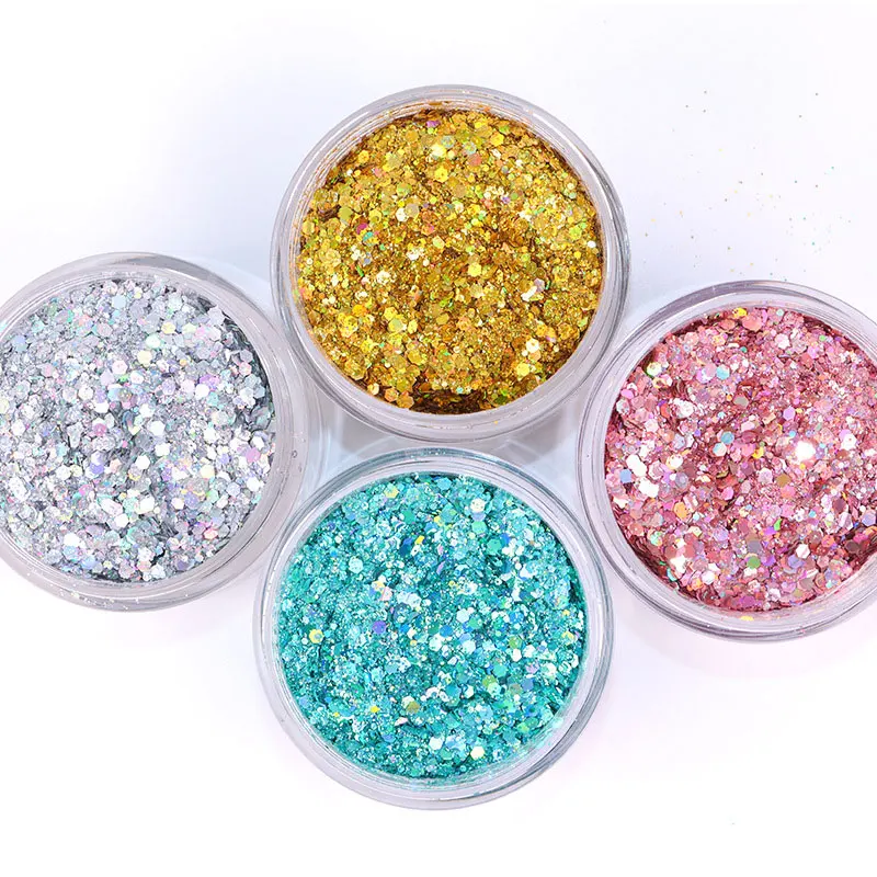 1 Jar Mixed Nail Glitter Glitter Hexagon Pigment Powder Sequin Flake Facial Makeup Nail Accessories for Nail Design 10g