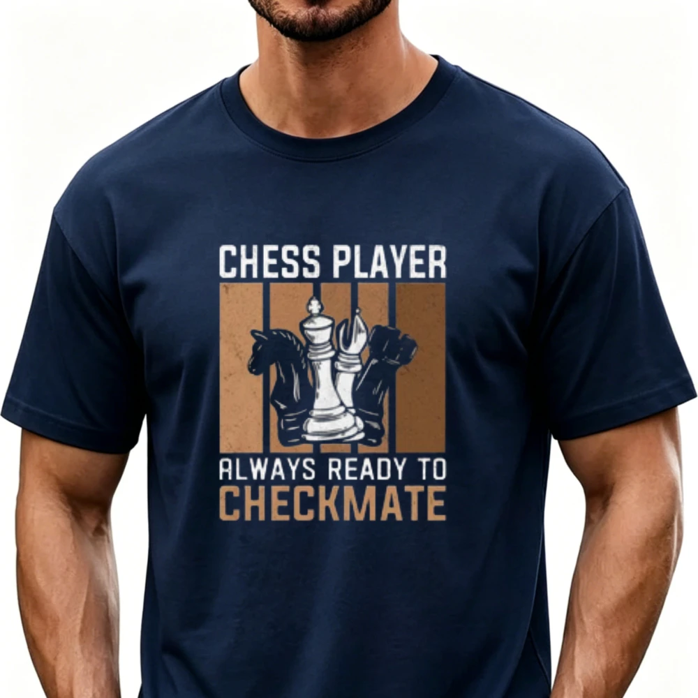 Chess Player Always Ready To Checkmate Vintage Striped Graphic Men T-Shirt Cotton Short Sleeve Crew Neck Tee Chess Master Gift