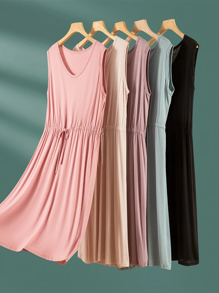 カジュアルなモーダル素材のDストリングラウンドネック、夏用、ゆったりとした大きいサイズのレディースベスト、カジュアルウェア、アウターウェア