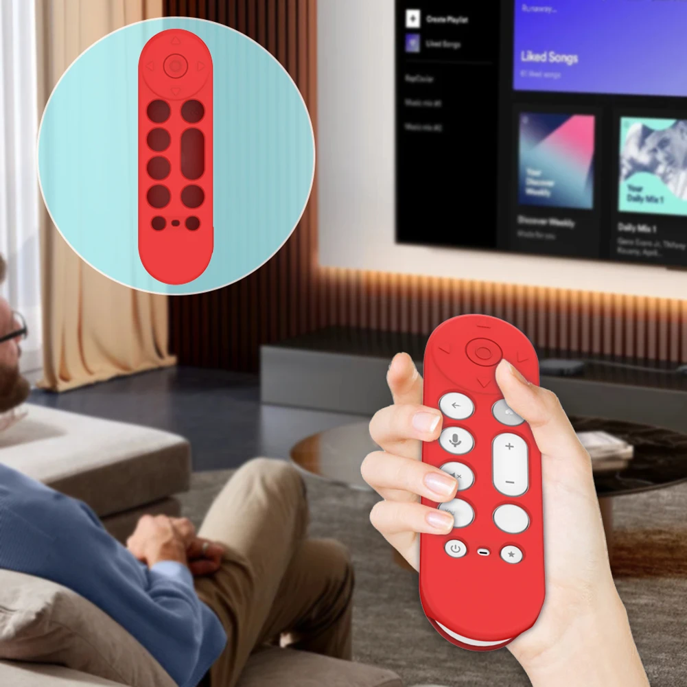 Silicone Remote Case Protective Cover Anti-Slip Remote Cover with Lanyard Shockproof for Google TV Streamer 4K Voice Remote Case