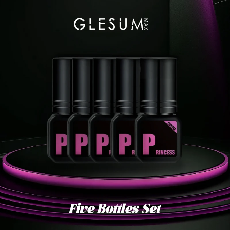 Glesum 5 bottles  princess glue eyelash extension, do it yourself, 5ml, quick drying, strong, adhesive retention, 7-14 days