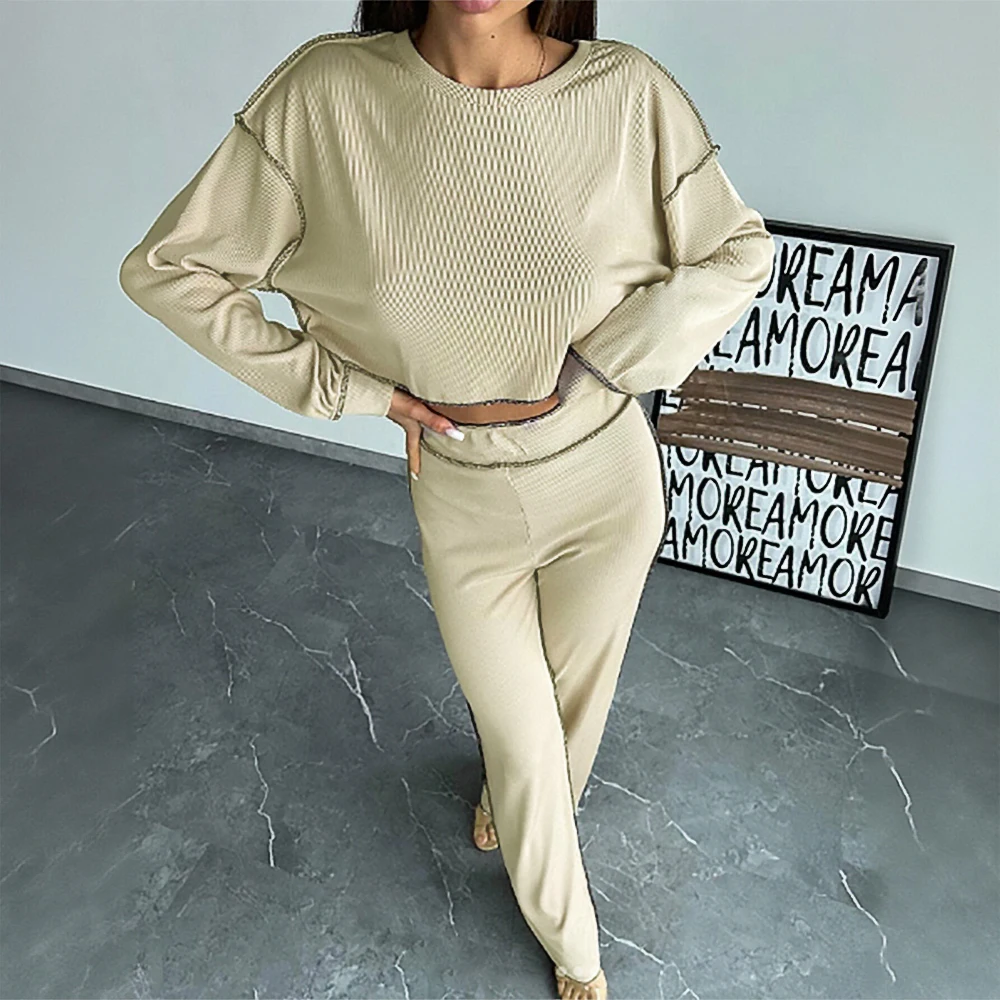 Conjunto de pantalones de manga larga para mujer, traje deportivo informal de estilo europeo y americano, traje cómodo de dos piezas a la moda