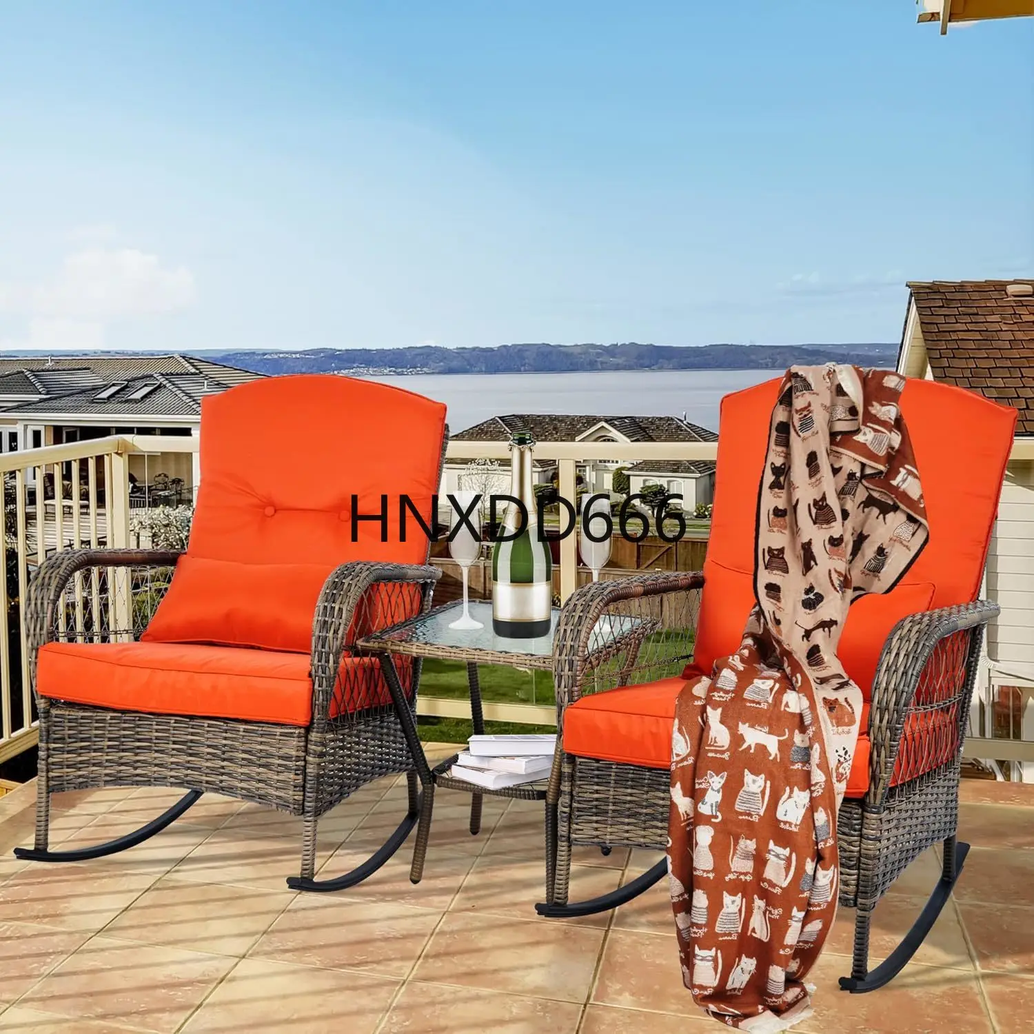 Wicker Rocking Chairs, Rattan Patio Rocking Chairs, All-Weather Rocking Lawn Wicker Furniture for Porch Deck Garden Backyard