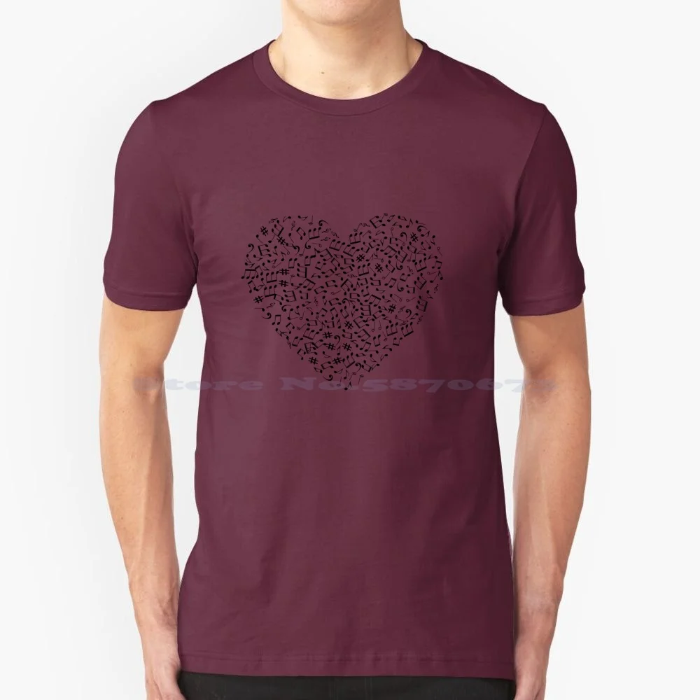 Musical Heart ? T Shirt 100% Cotton Tee Printing Tone Color Black Combination Heart And Music Sea Life Gacha Life Unhappy Sea