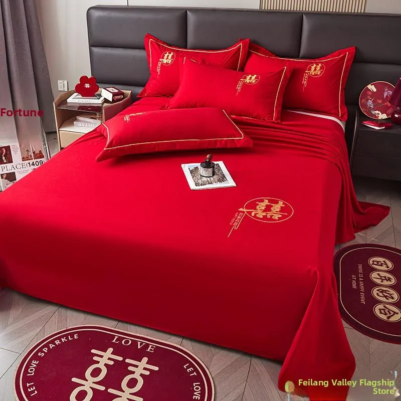 

Красное свадебное постельное белье, односпальное, декоративное, для оформления спальни, подарки для невесты, в китайском стиле, полиэстер, ф...