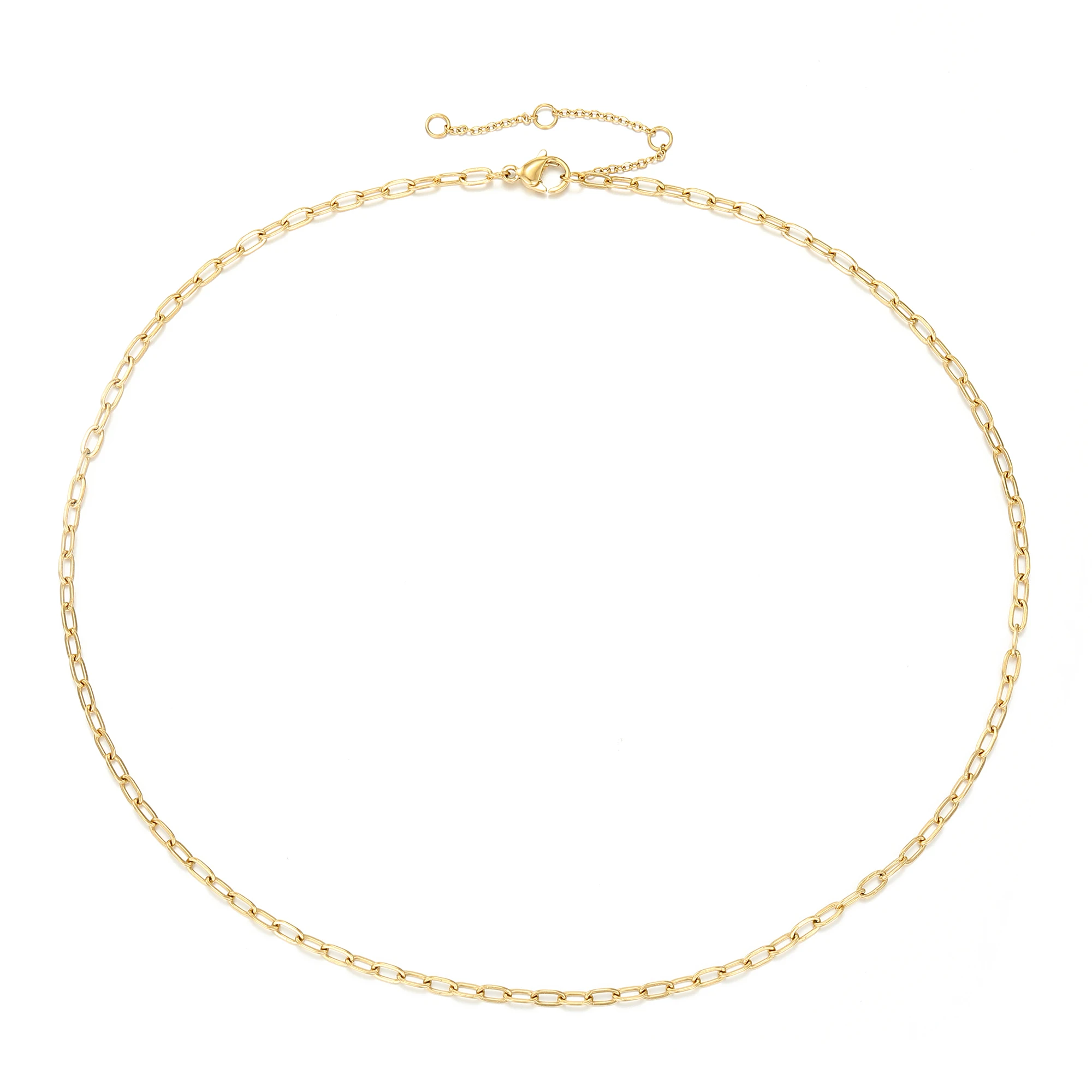 eManco Gold Color Fine Chain Necklace For Women Paper Clip Stainless Steel Choker Jewelry Gifts