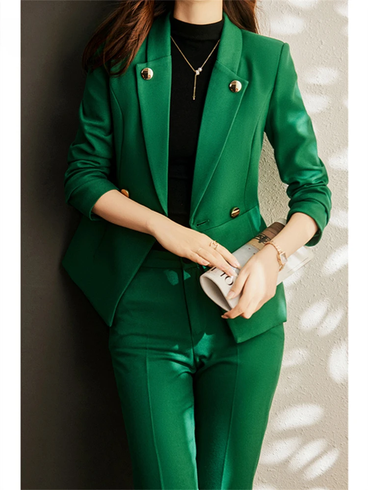 Solid Two Piece Sets Womens Outifits 2024 Office Ladies Double Breasted Silm Blazer Casual Office Lady Pants Suits