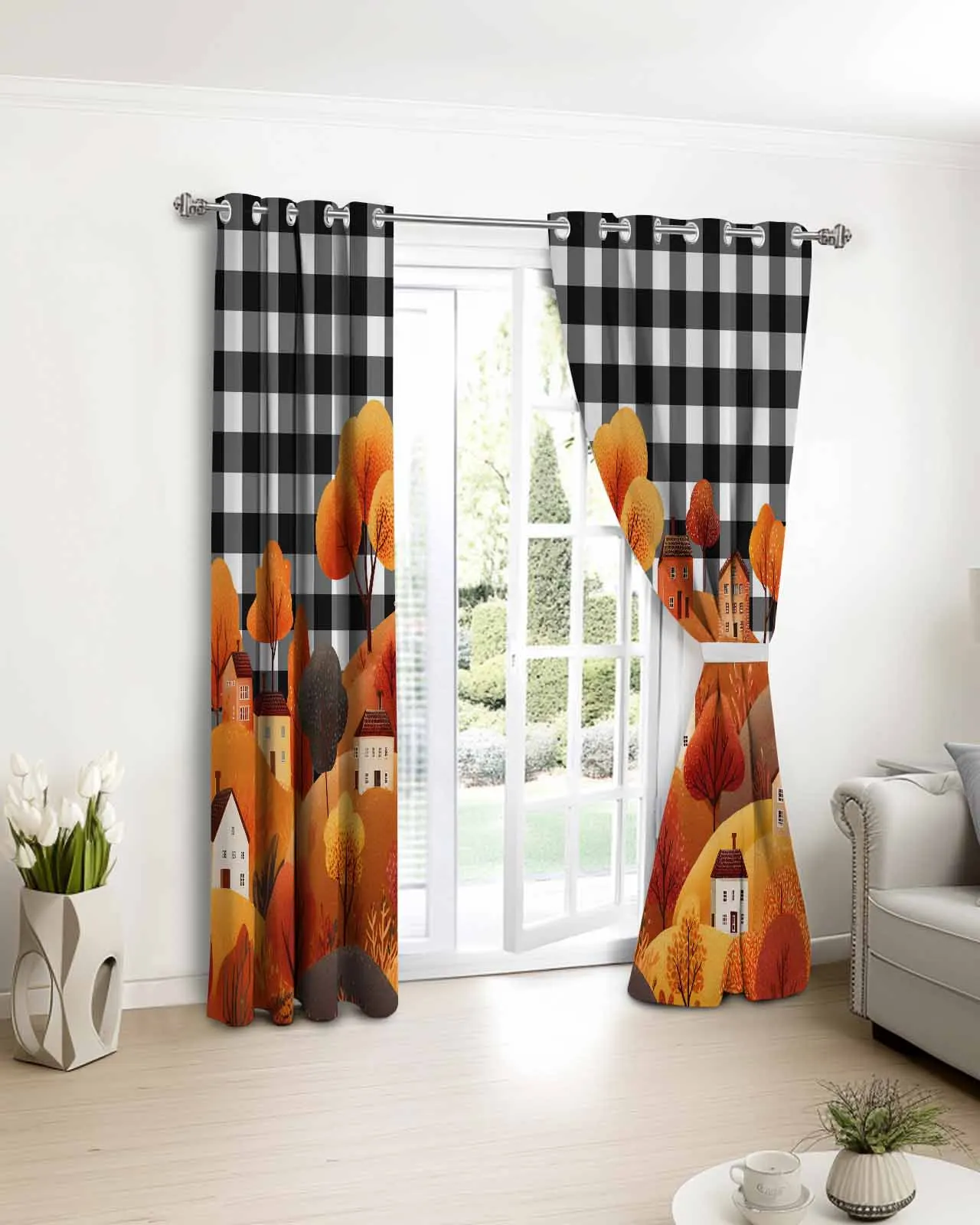 

Autumn Hills House Plaid Curtains For Kitchen Bedroom Window Treatment Curtains for Living Room Home Decor Drapes