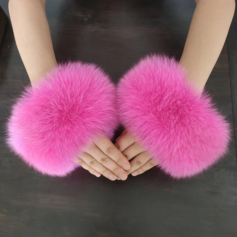 Winter Women\'s 100% Fox Fur Wrist Cuffs Genuine Fox Furry Wristband Fluffy Fur Bracelet Arm Warmth Accessories Ankle Warmer