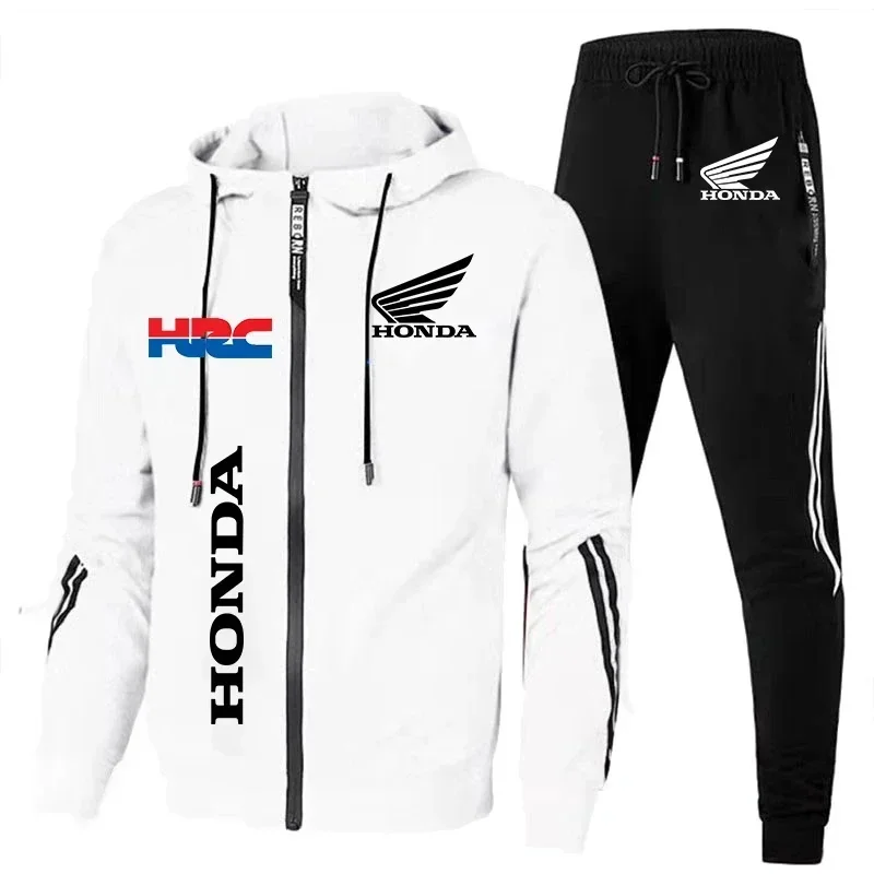 

87744New Honda Tracksuit Men's Clothing Honda HRC Logo Print Sweat Suits Zip Hoodies+Pants 2 Piece Sets Men Honda HRC Sportswear