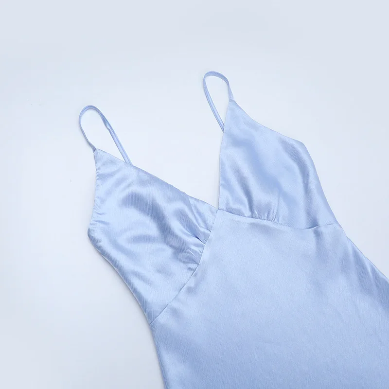 2025 Summer New Suspender DressTextured V-neck Satin Backless Dress