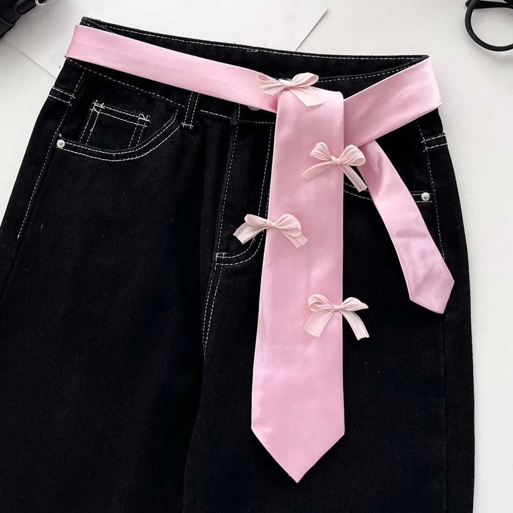 أنيقة متعددة الاستخدام الشريط ربطة القوس فيونكة الدانتيل رقيقة الديكور حزام الخصر السلس بلون ضيق وشاح طويل الطلاب