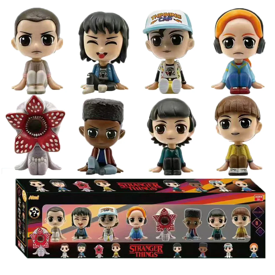 

8pcs anime strangers things q-version cute sitting posture figure jane Ives/will byers action figure desktop statue toy