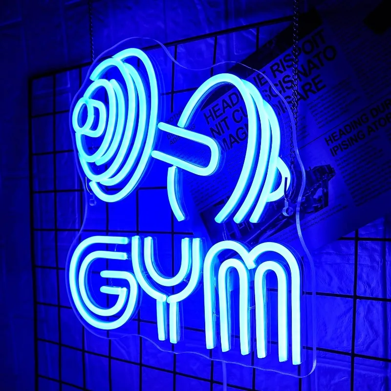 Dumbbell Neon Sign Barbell Gym Letter Neon Light Blue Sports Room Decor Club Party Bar Fitness Club Decoration(13x13inch) 5V USB