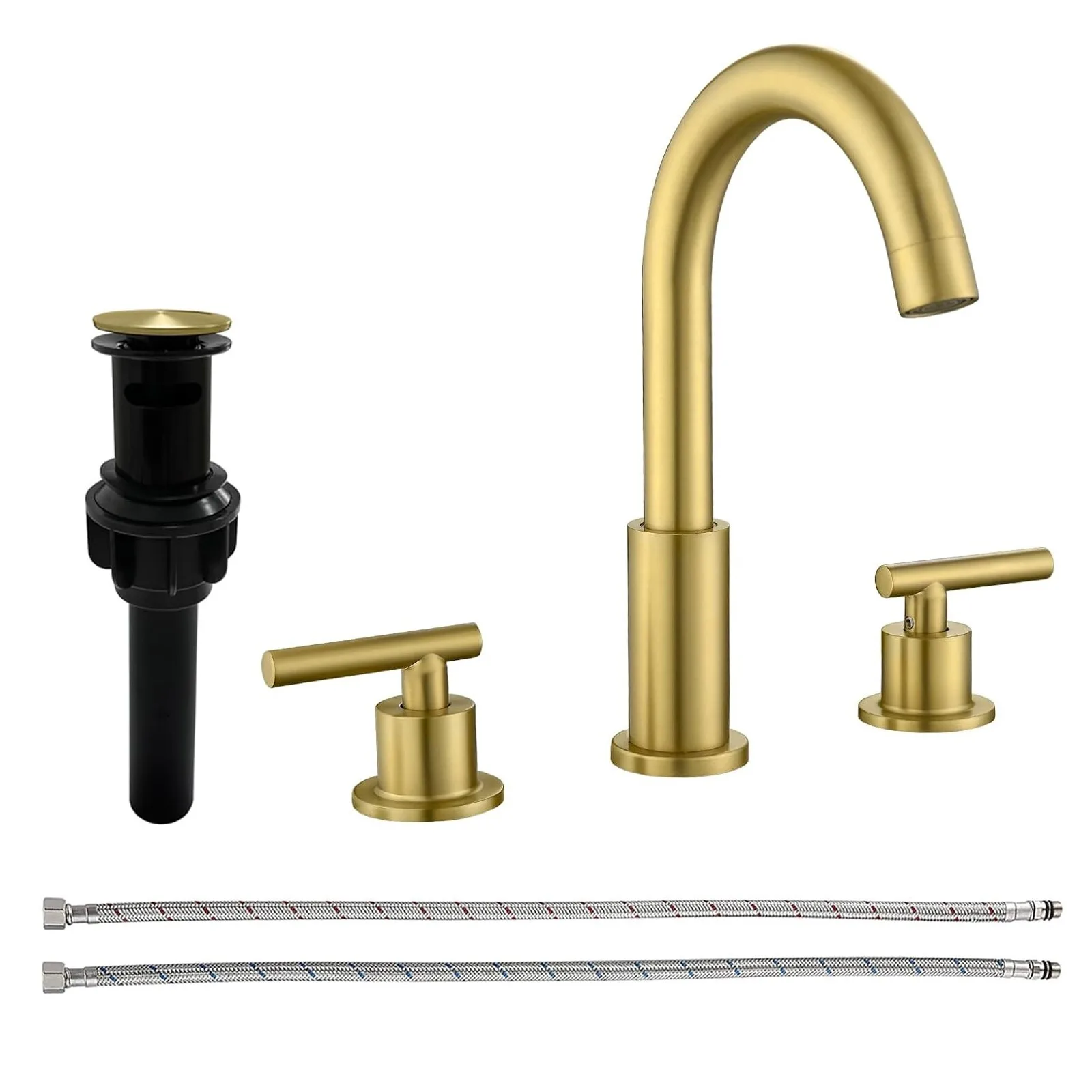 

Brushed Gold Bathroom Sink Faucet 3Holes Widespread Basin Vanity Mixer w/Drain